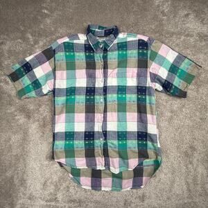 Company One Plaid Short Sleeve Button Down Shirt Pastel Multi Color Women Size L